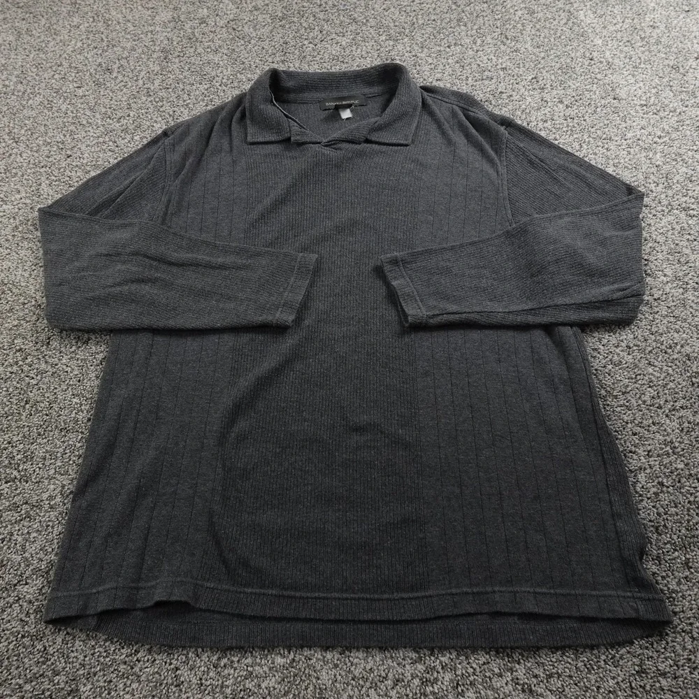 VTG Banana Republic‎ Sweater Mens XL Gray Johnny Collar Rib Knit Pullover USA